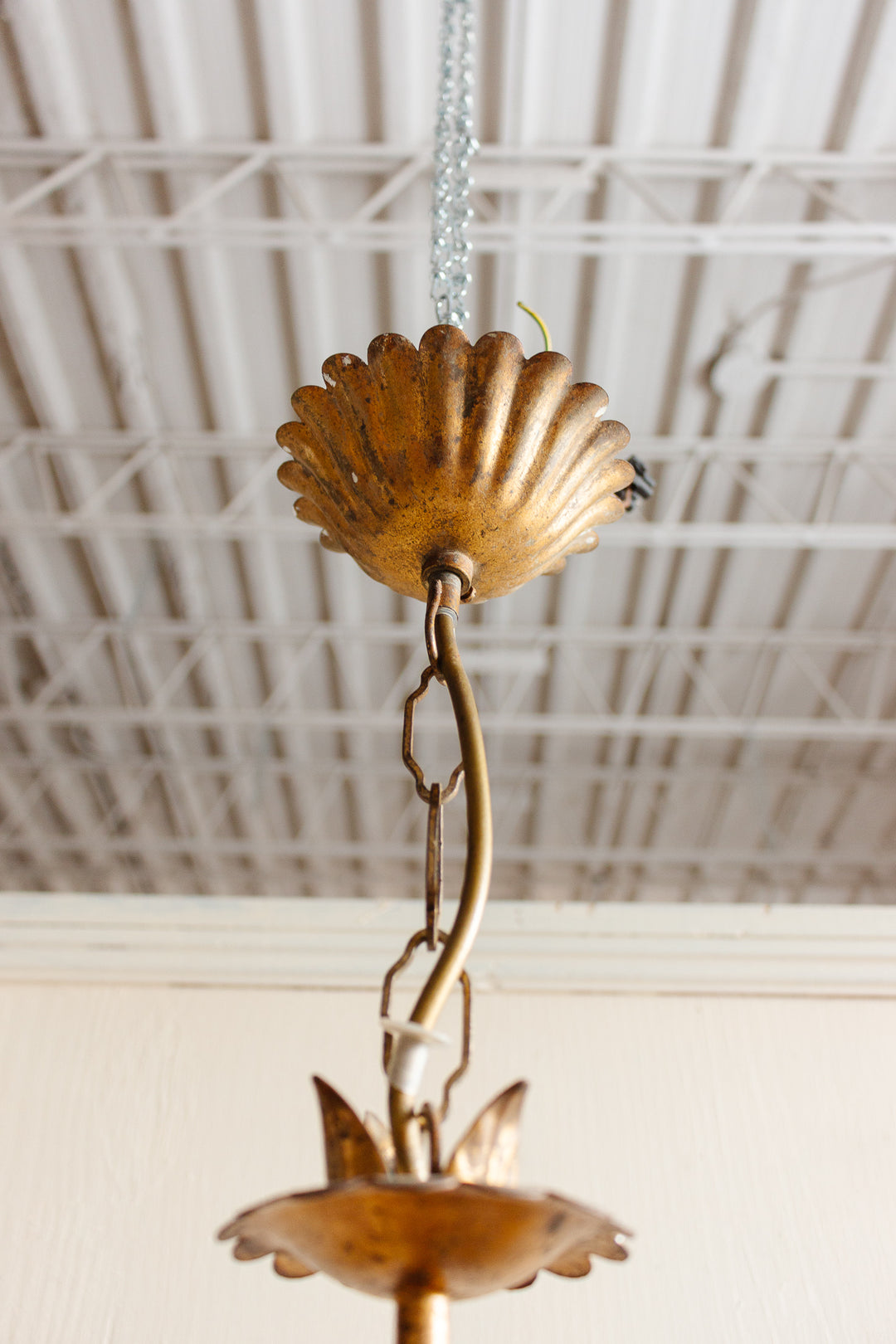 1970s gilt foliate Hans Kögl “golden wheat” chandelier