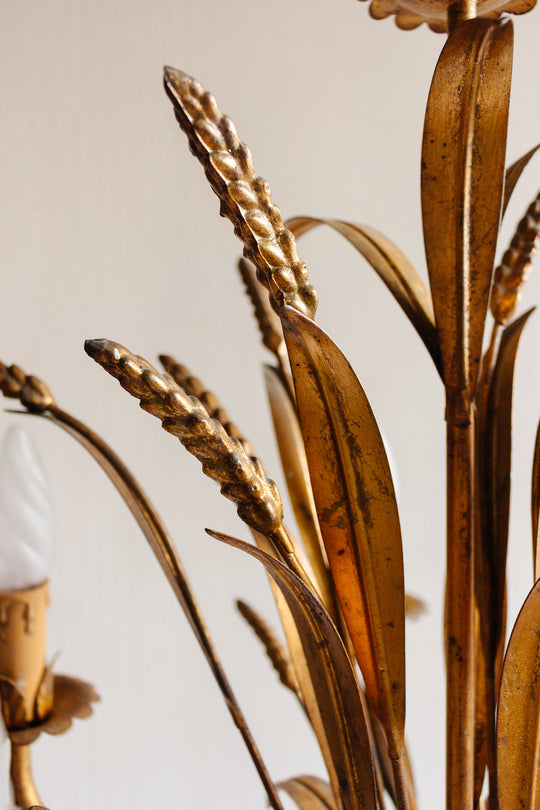 1970s gilt foliate Hans Kögl “golden wheat” chandelier