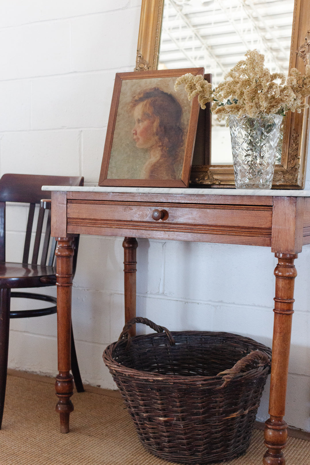 19th century french pine marble top table