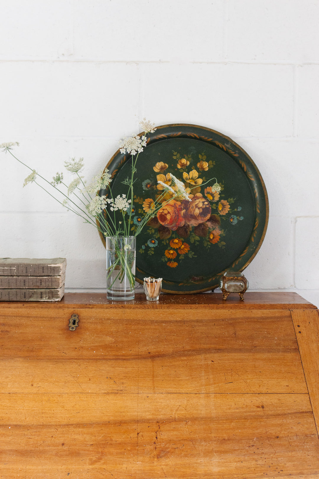 19th century french Napoleon III hand painted floral tole tray