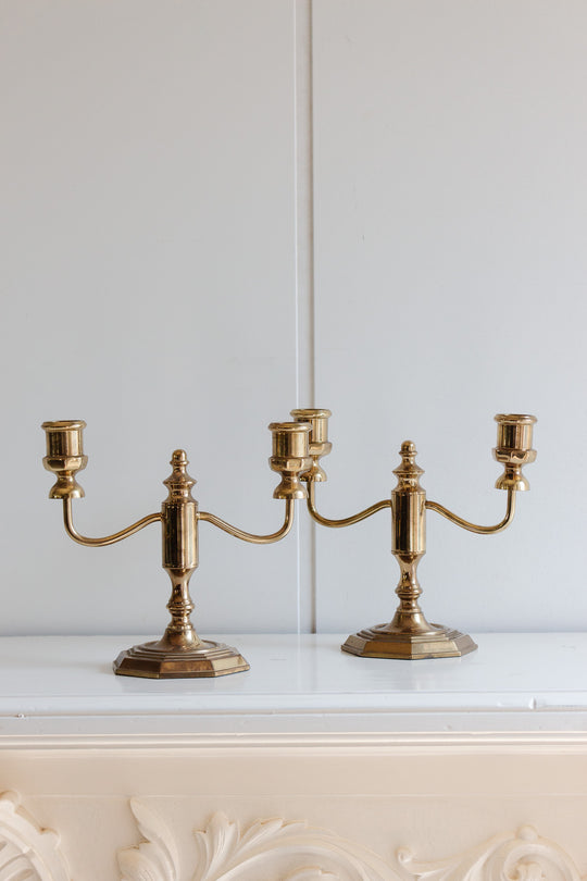 pair of antique french brass candelabras