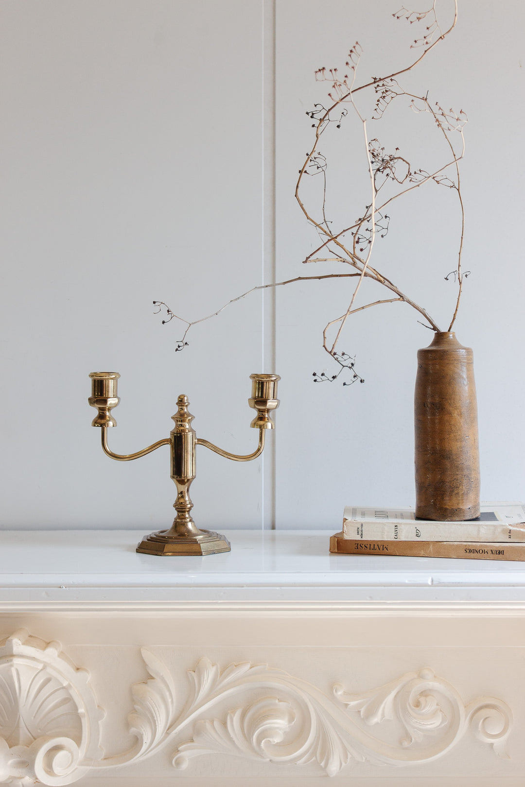 pair of antique french brass candelabras