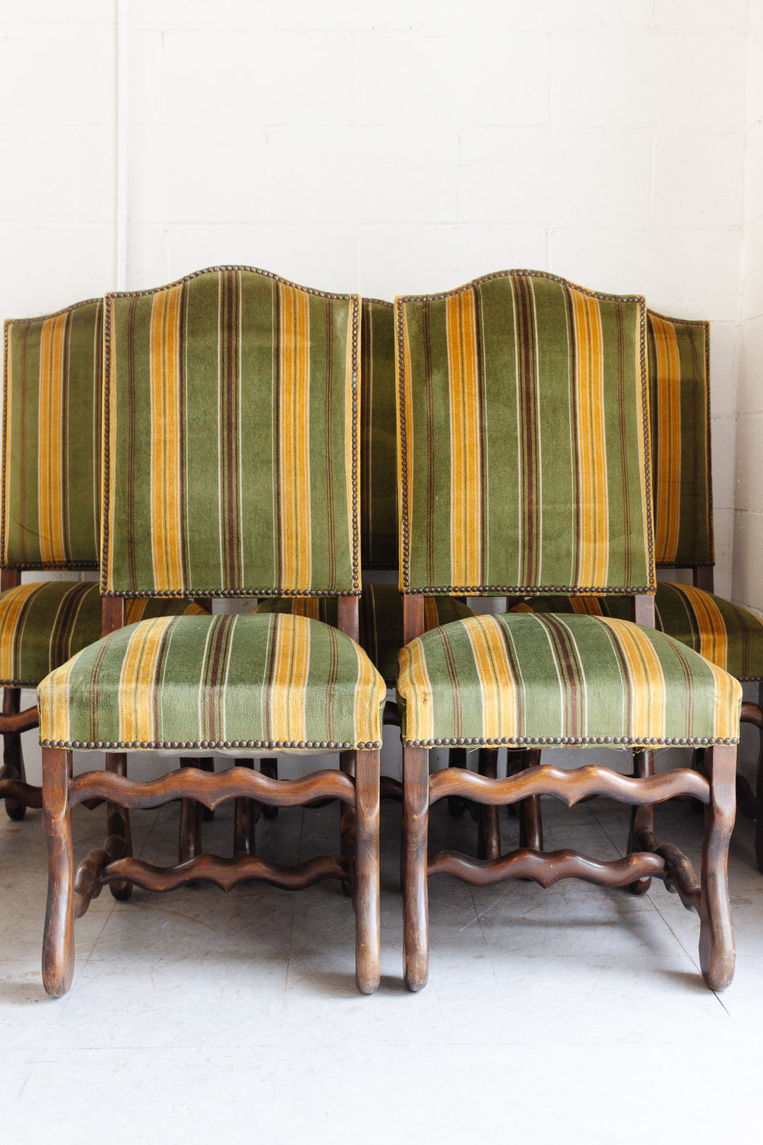 19th century French os de mouton walnut and velvet chair