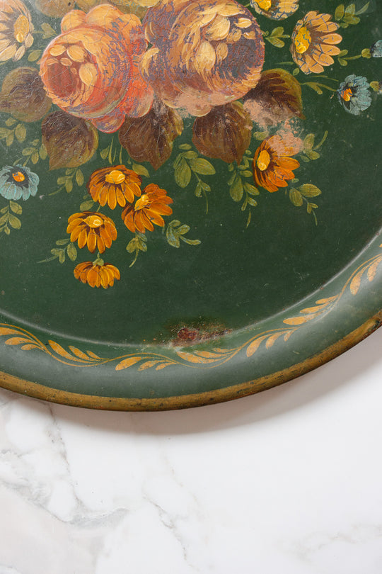 19th century french Napoleon III hand painted floral tole tray