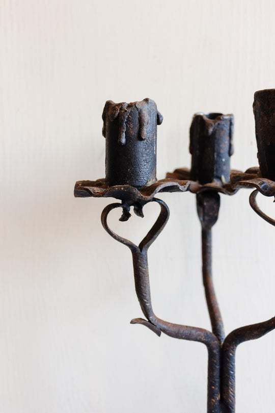 1940s French gothic wrought iron candelabra