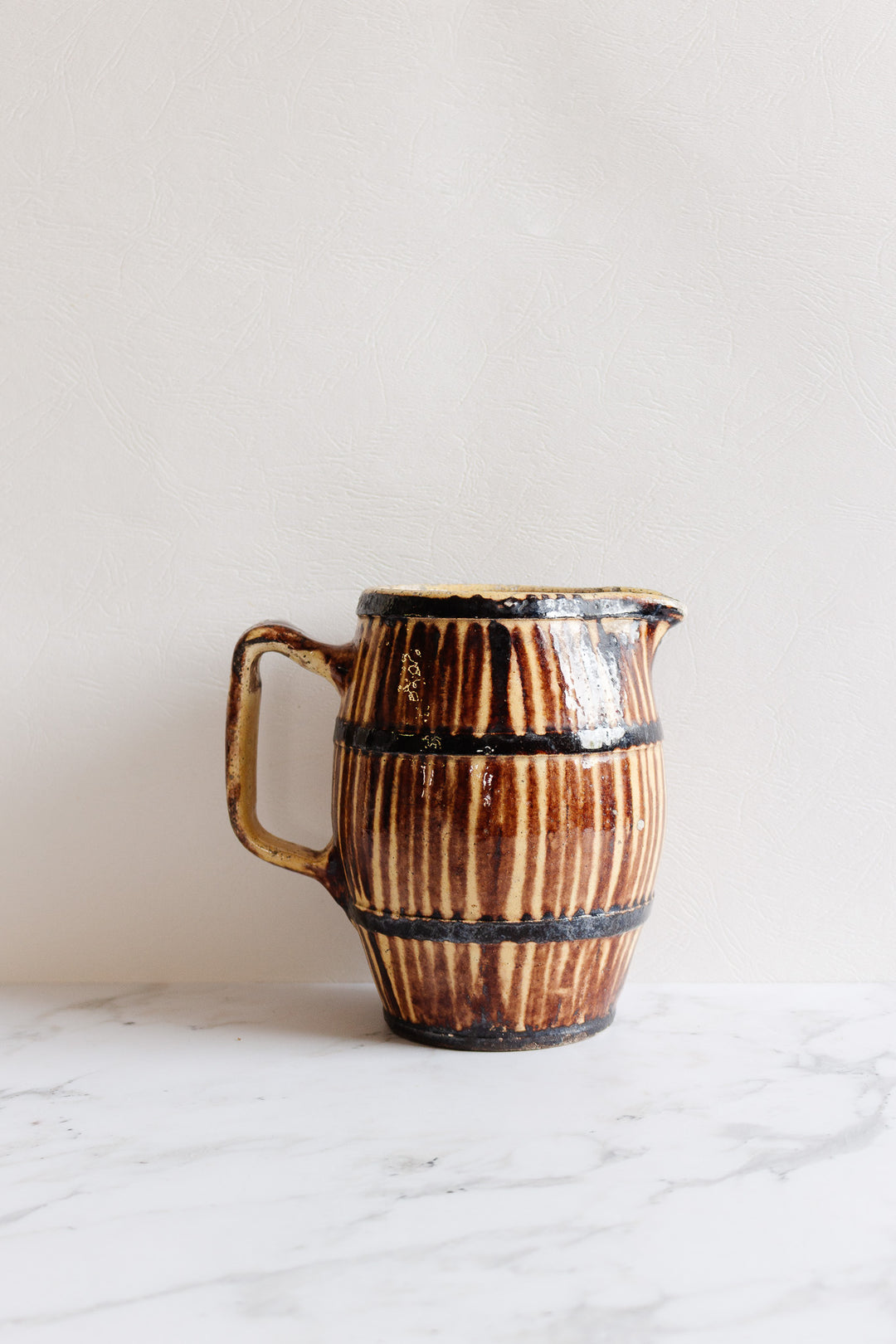 vintage french stoneware striped pitcher