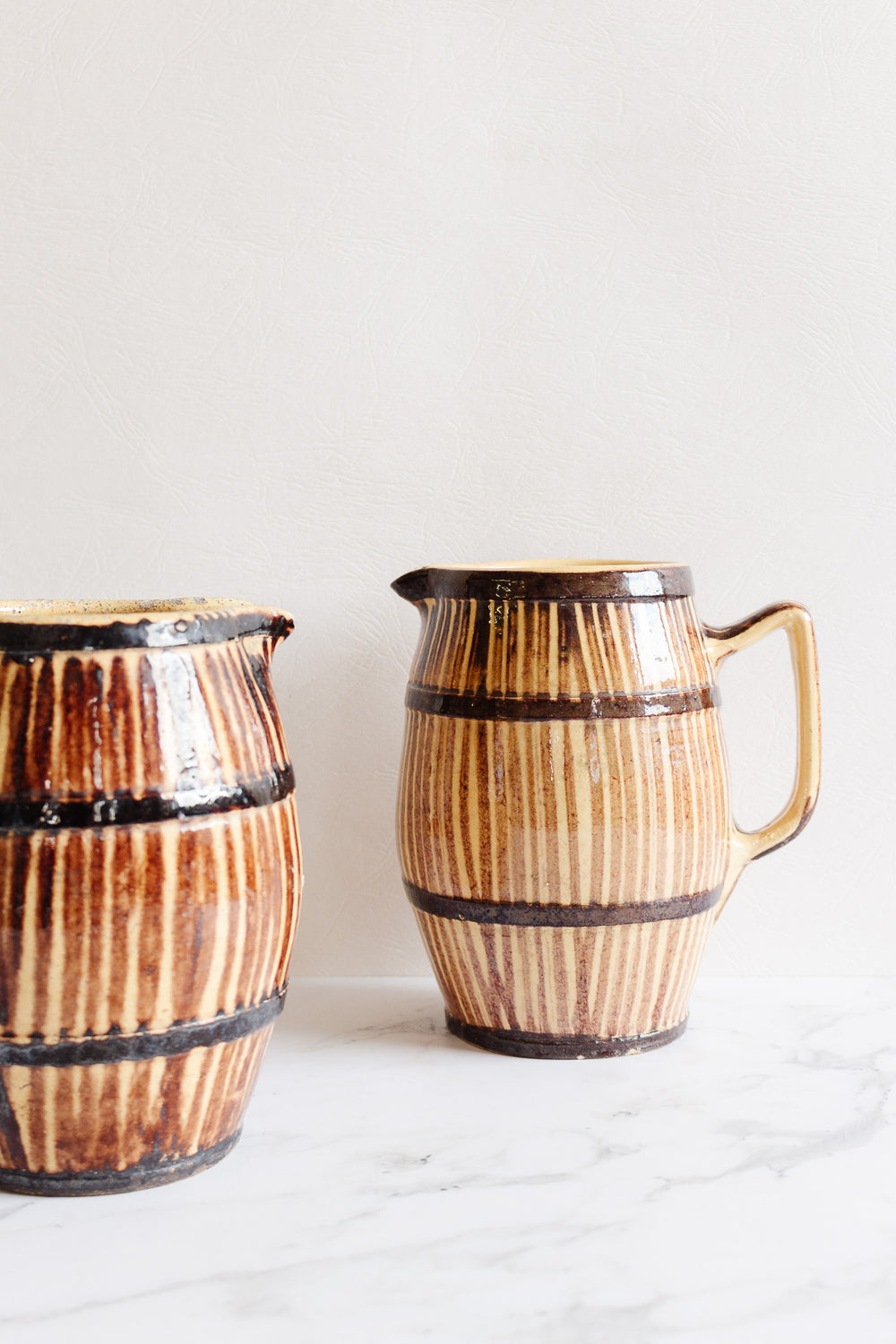 vintage french stoneware striped pitcher