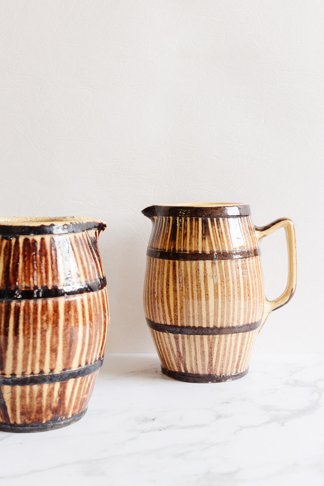 vintage french stoneware striped pitcher