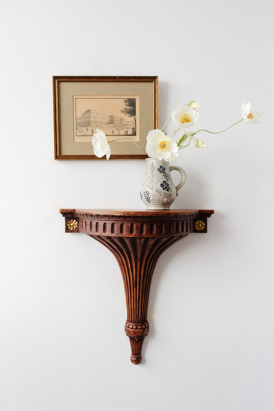 vintage italian carved wood wall mounted shelf with gilt painted details