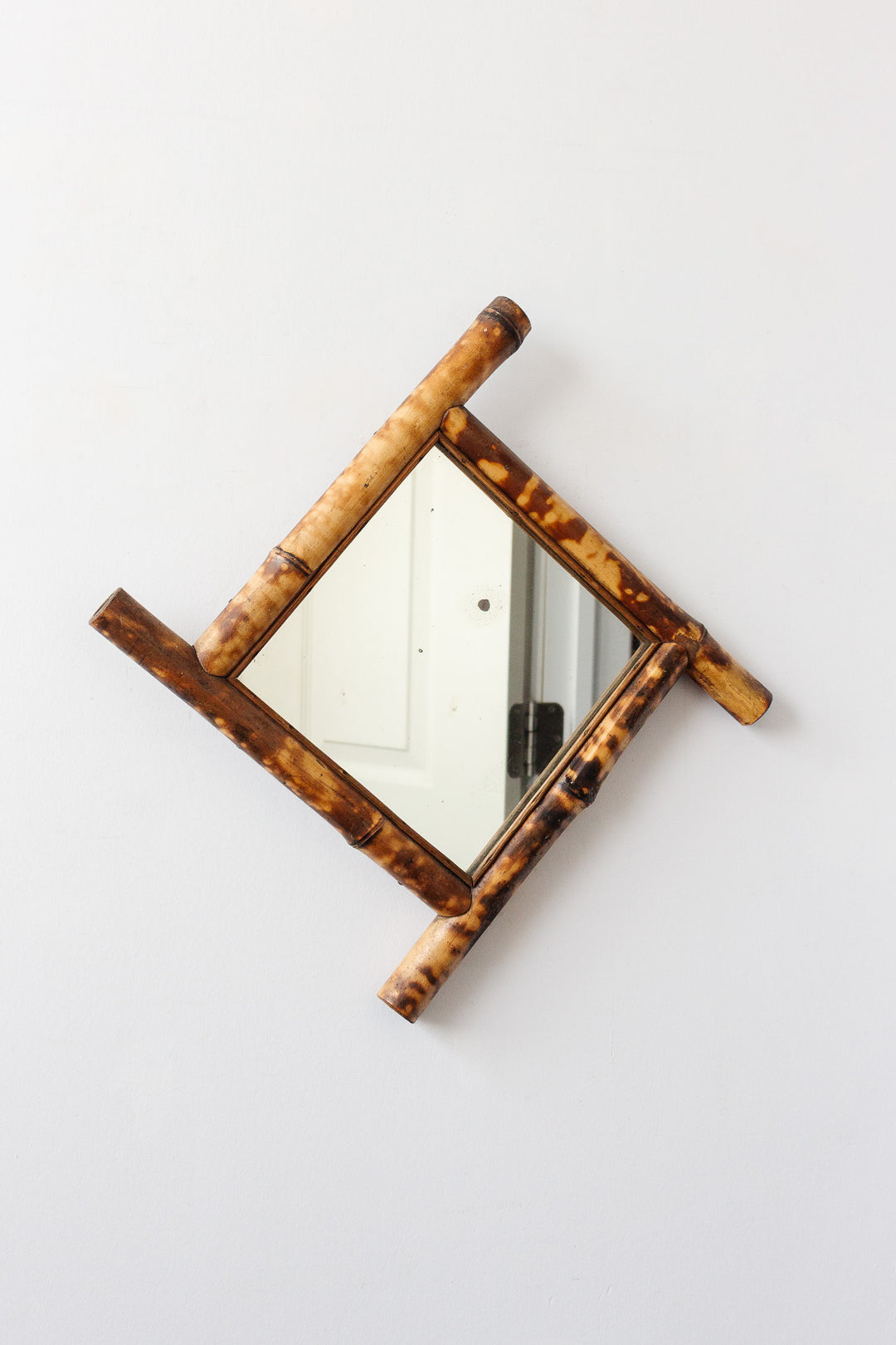 midcentury french burnt bamboo mirror