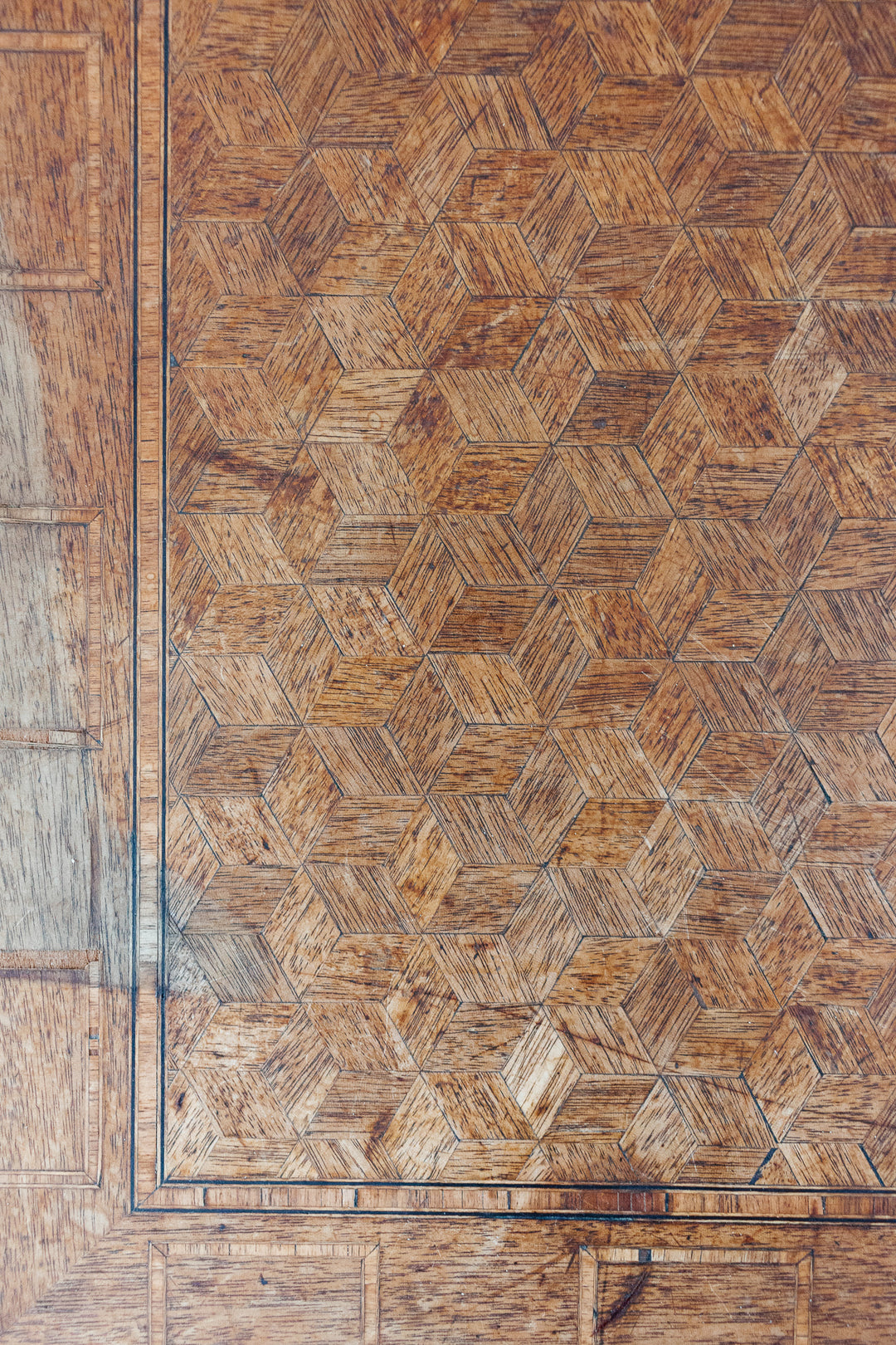 19th century French oak parquet top inlay table