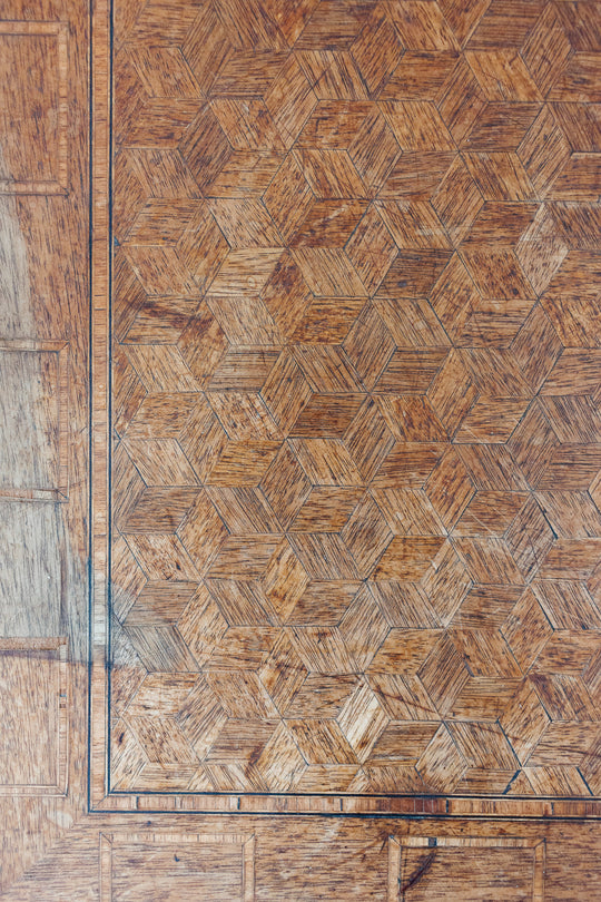 19th century French oak parquet top inlay table
