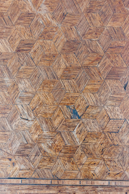 19th century French oak parquet top inlay table