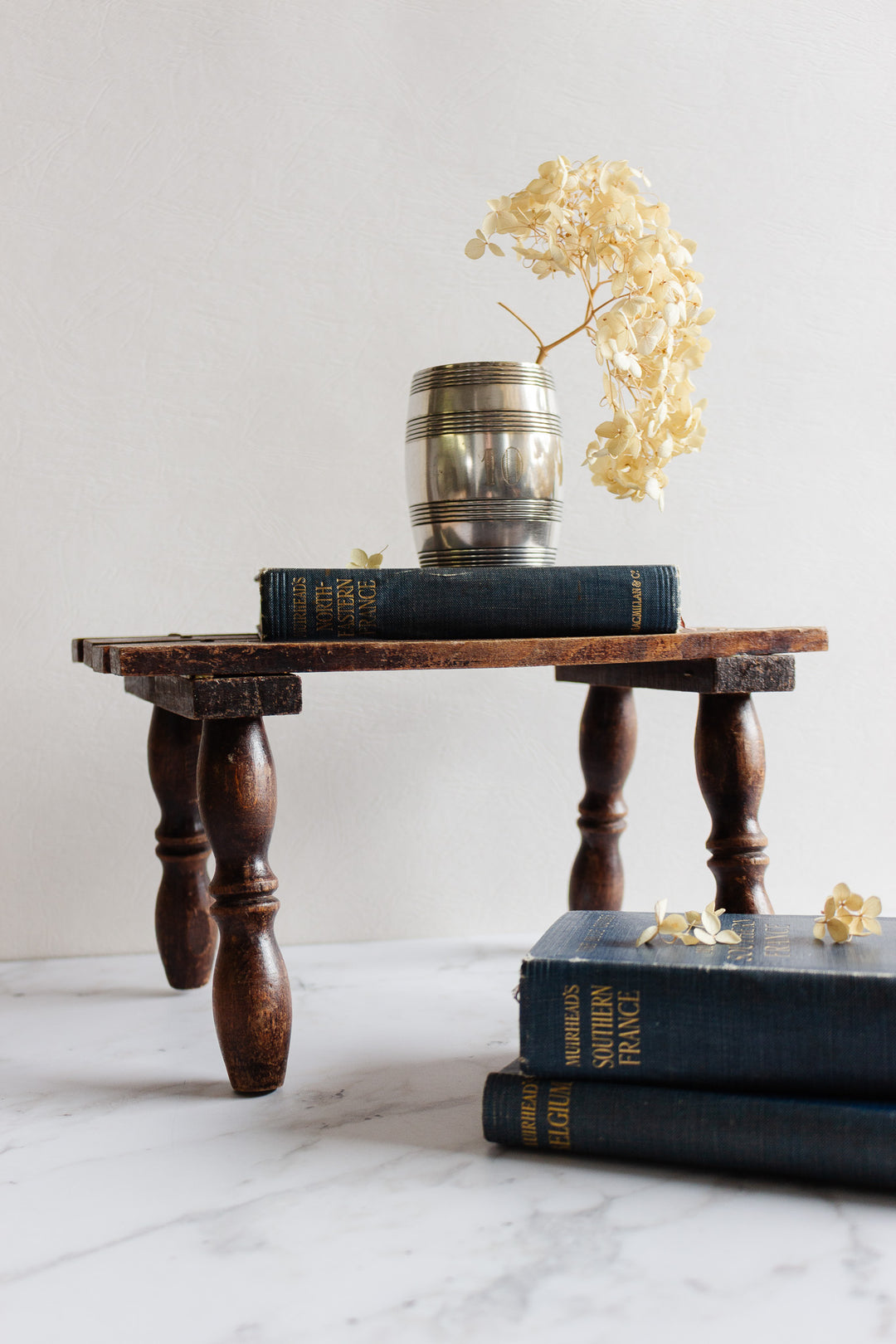 vintage french turned wood stool