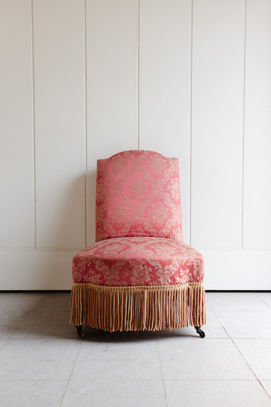 antique napoleon iii slipper chair with fringe on original casters