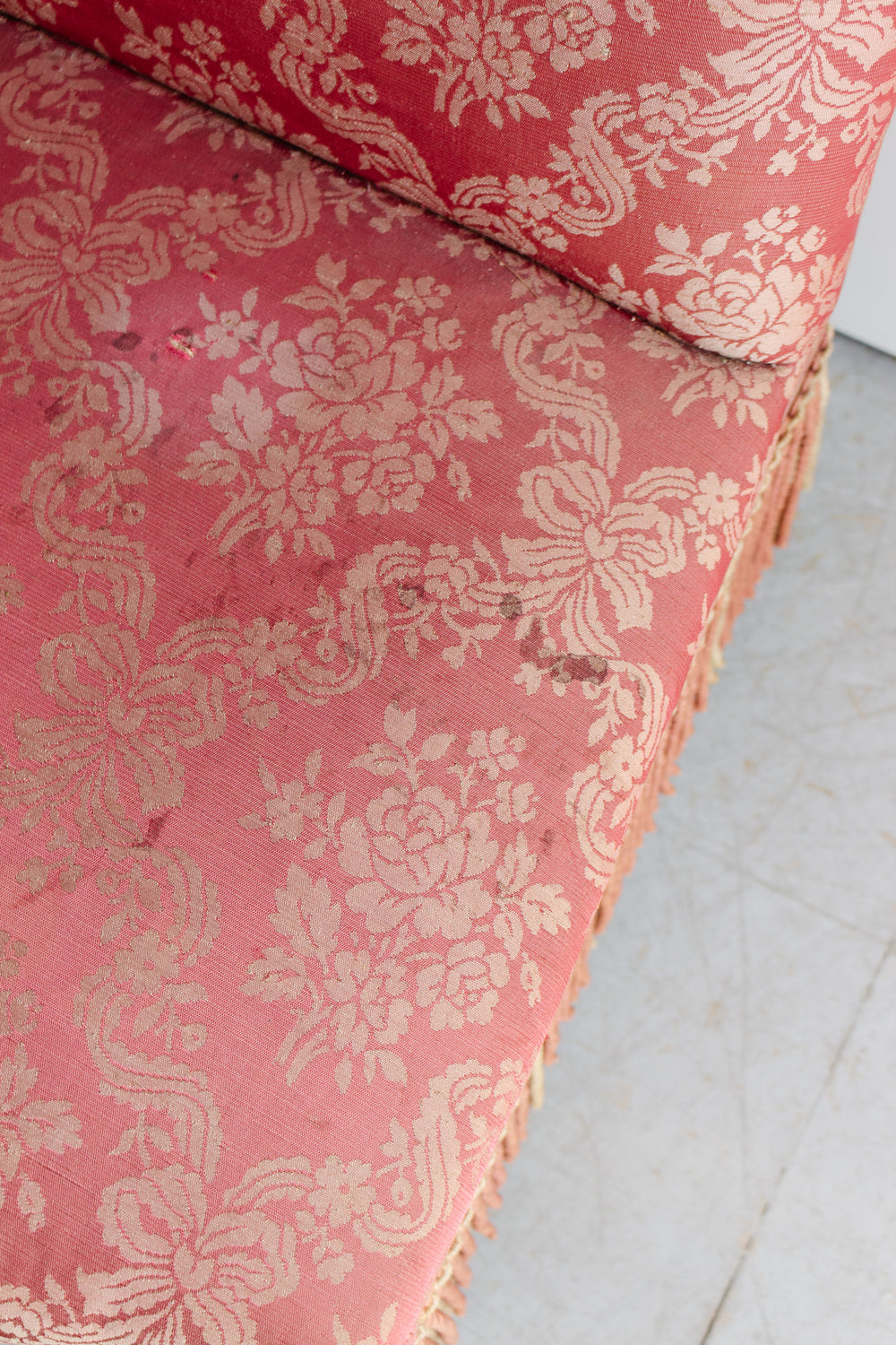 antique napoleon iii slipper chair with fringe on original casters