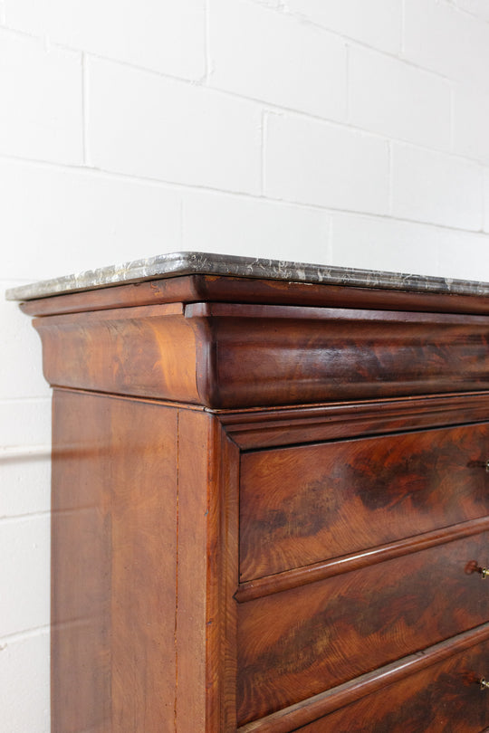 19th century french flamed mahogany commode with marble top