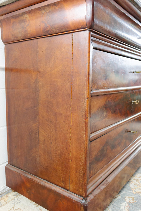 19th century french flamed mahogany commode with marble top