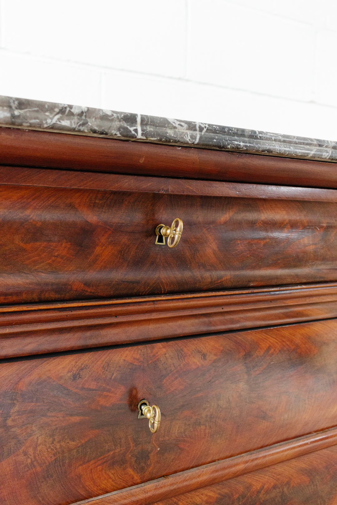 19th century french flamed mahogany commode with marble top