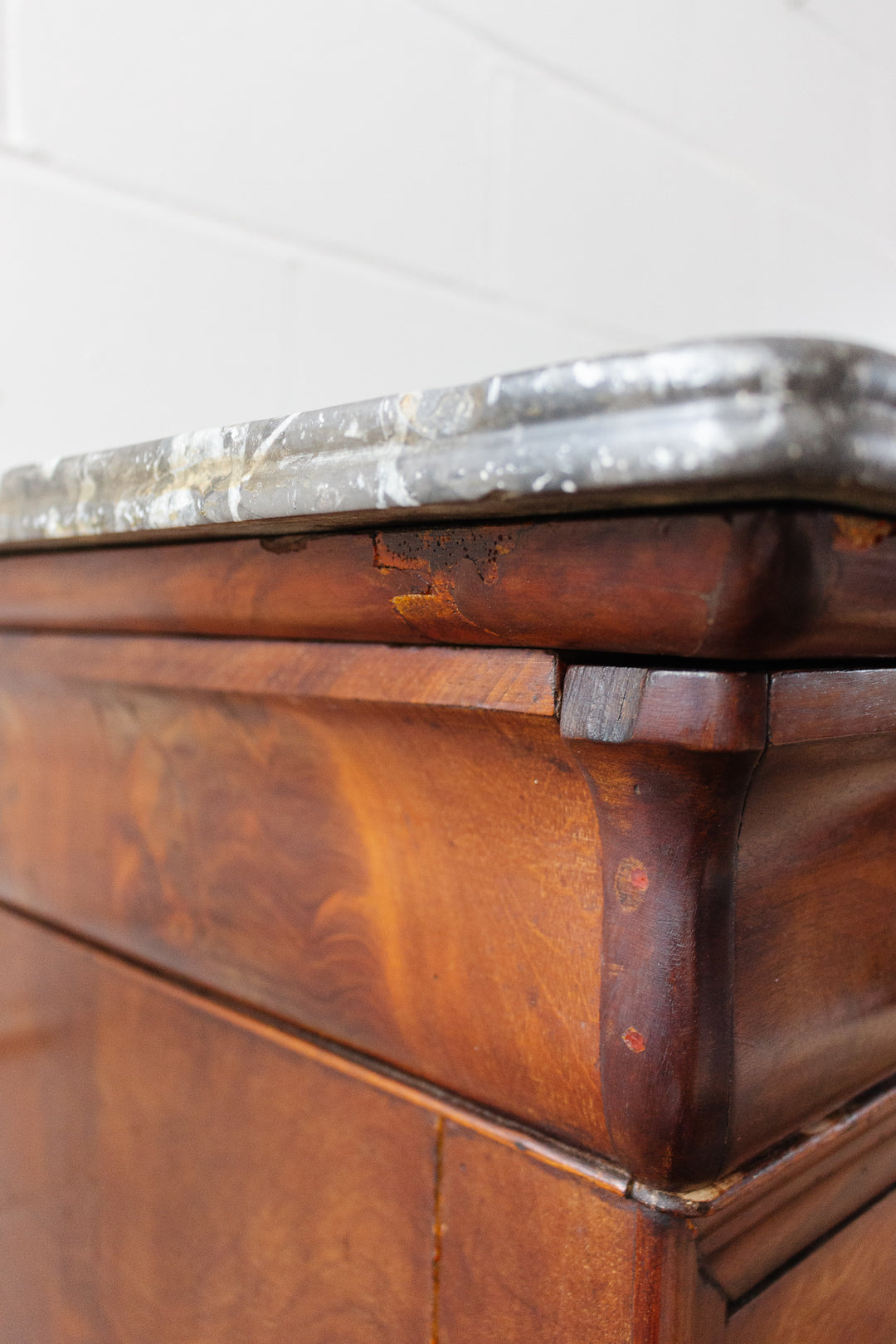 19th century french flamed mahogany commode with marble top