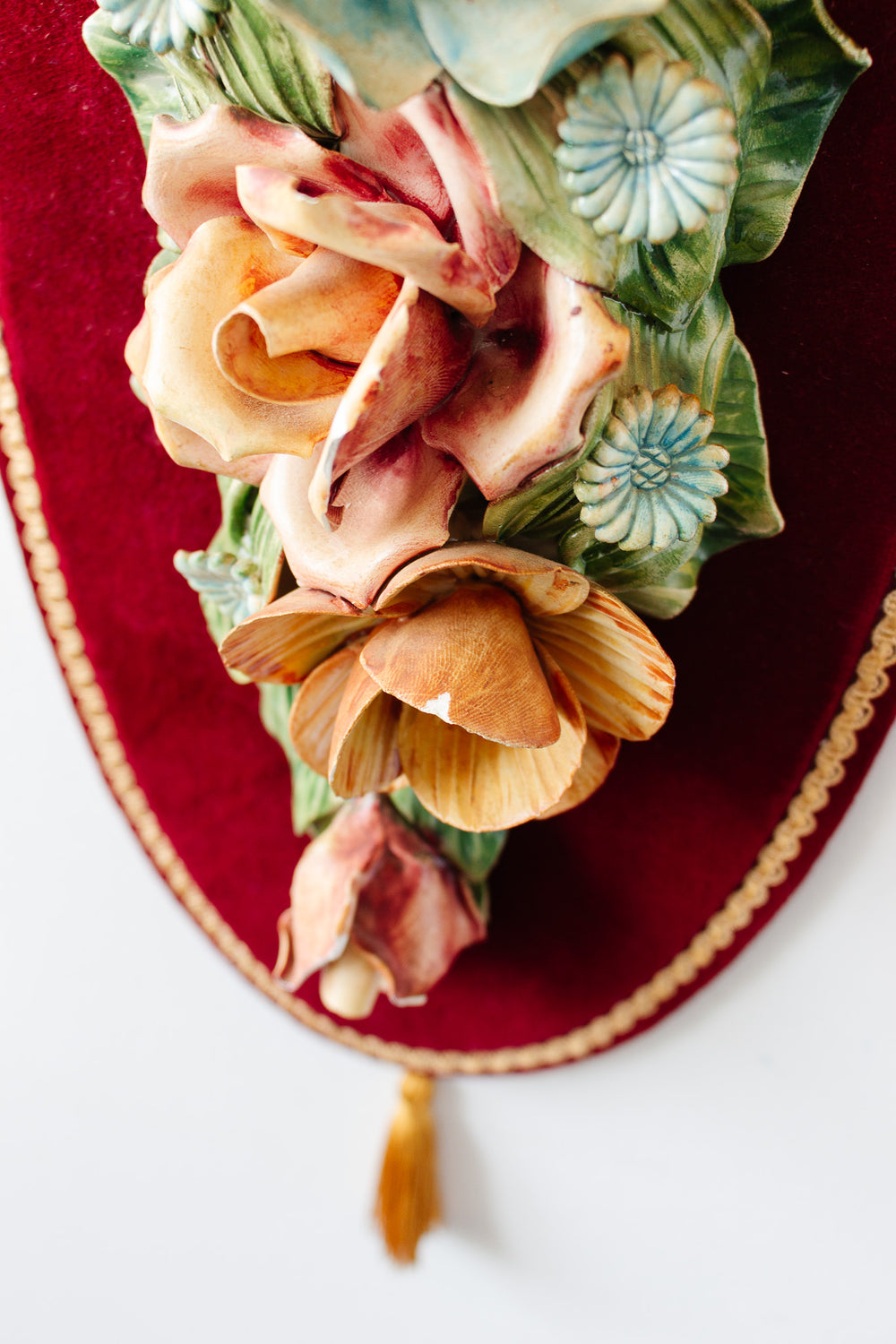 vintage italian capodimonte porcelain flowers on velvet