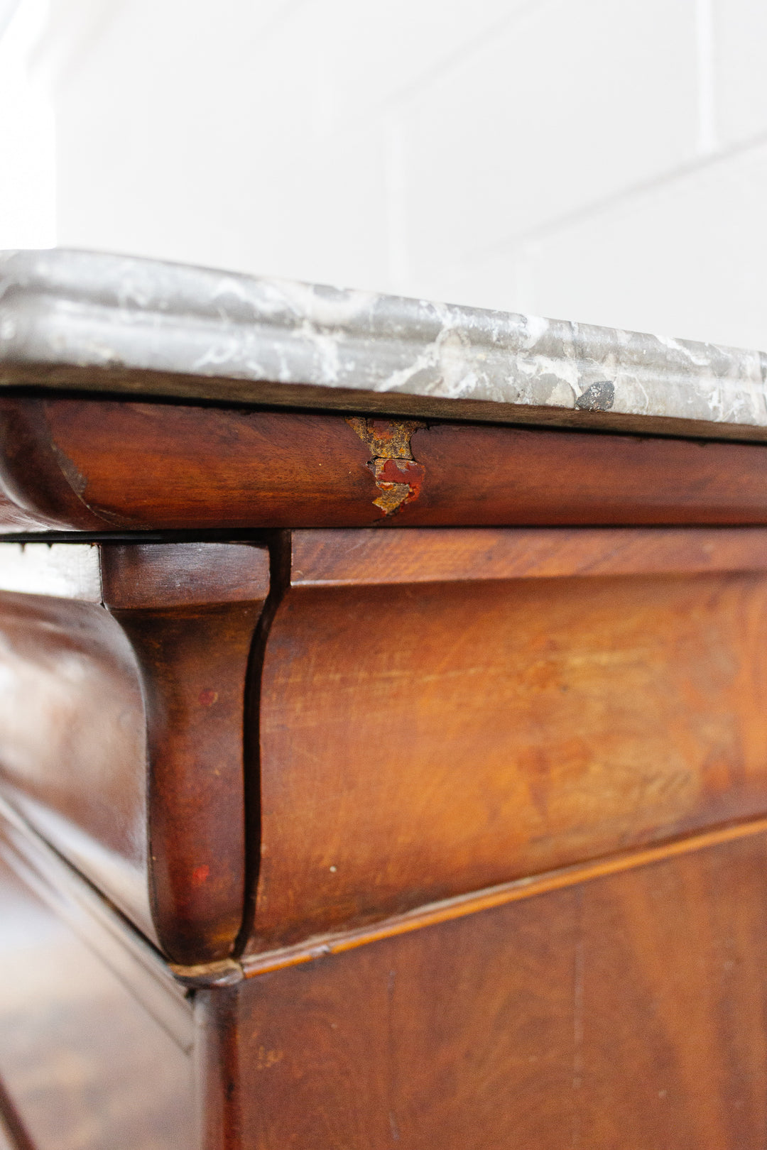 19th century french flamed mahogany commode with marble top