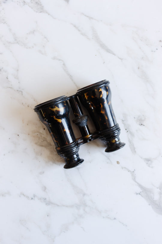 vintage french tortoise shell opera glasses in monogrammed leather case