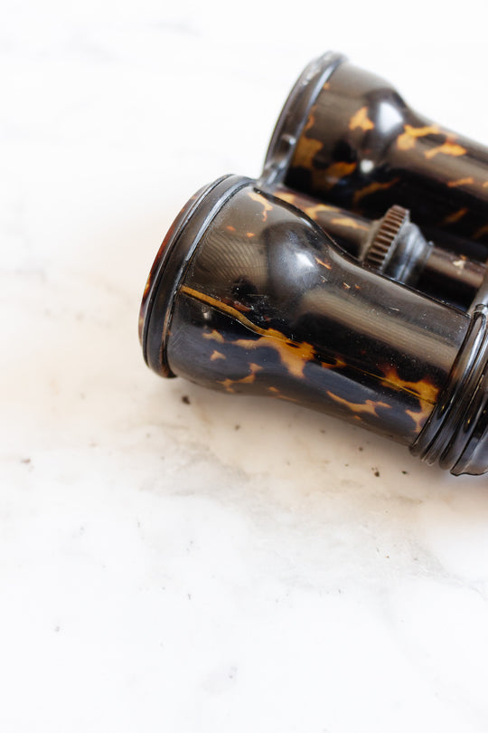 vintage french tortoise shell opera glasses in monogrammed leather case