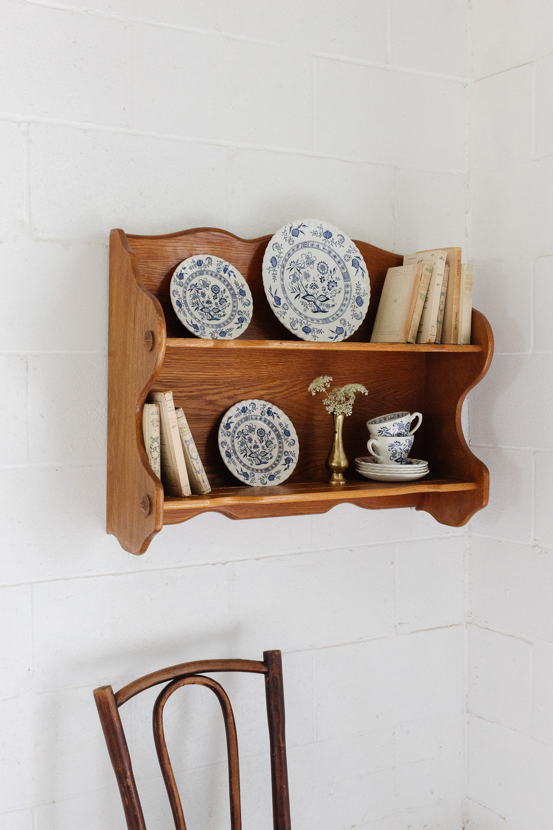 vintage french wall mounted oak farmhouse shelf
