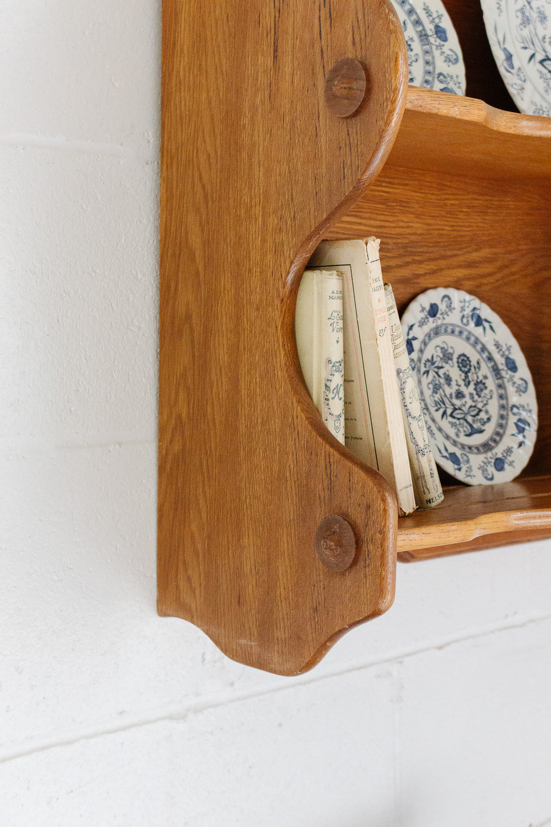 vintage french wall mounted oak farmhouse shelf