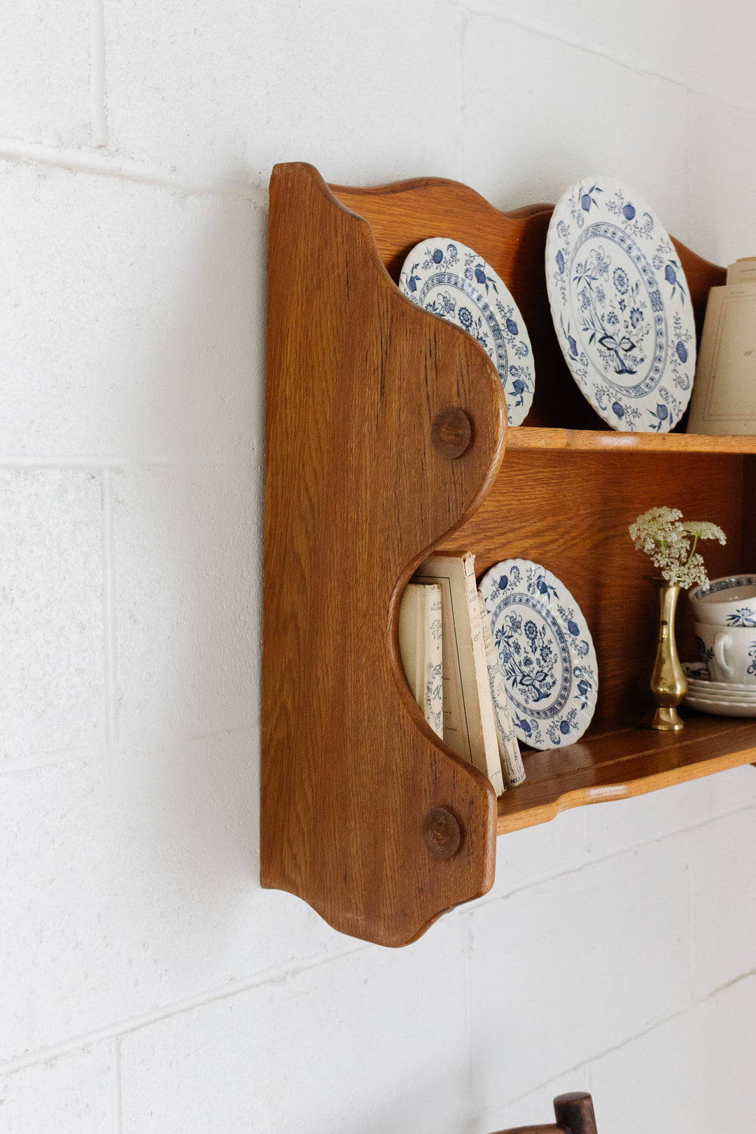 vintage french wall mounted oak farmhouse shelf