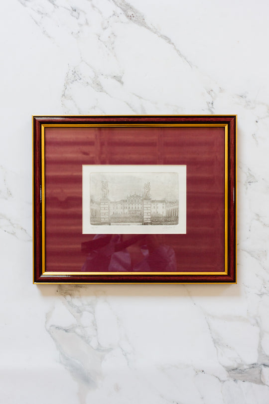 vintage italian woodblock print, villa manin