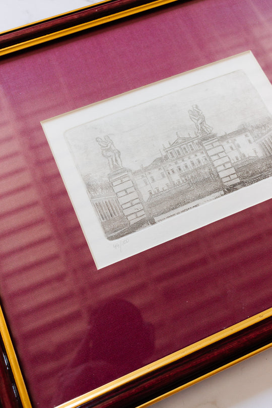 vintage italian woodblock print, villa manin