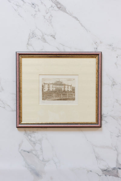 vintage italian woodblock print,villa di castelpulci