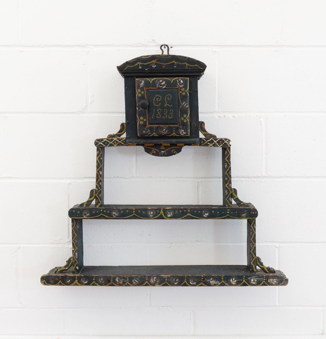 19th century European folk art spice rack shelf