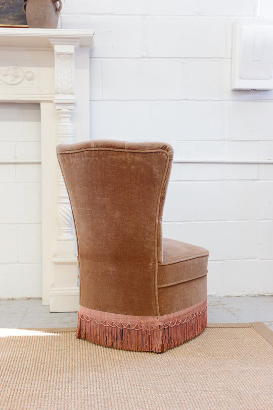 vintage french velvet slipper chair with fringe