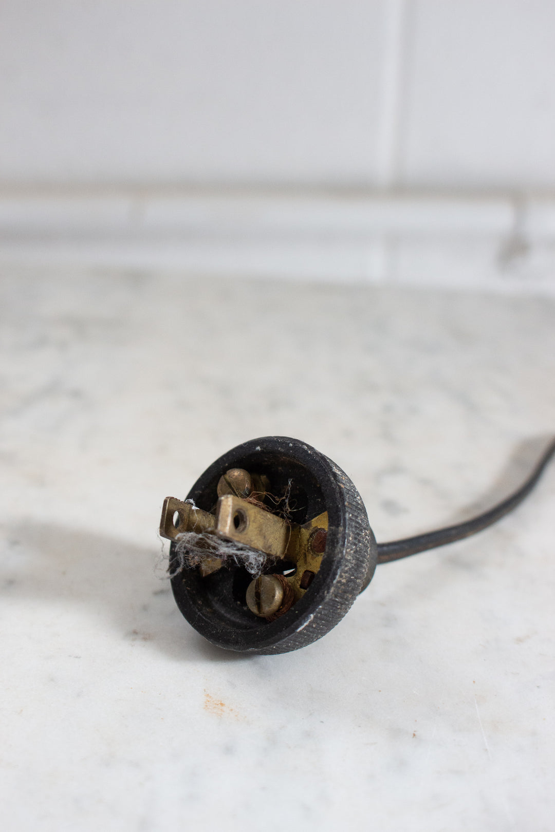 vintage Italian marble lamp with linen shade