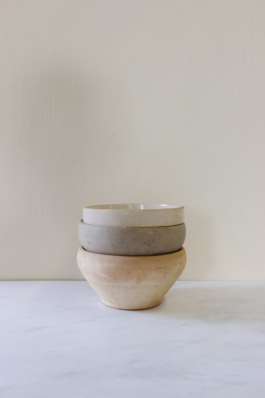 vintage french stoneware bowls, eclectic set of 3