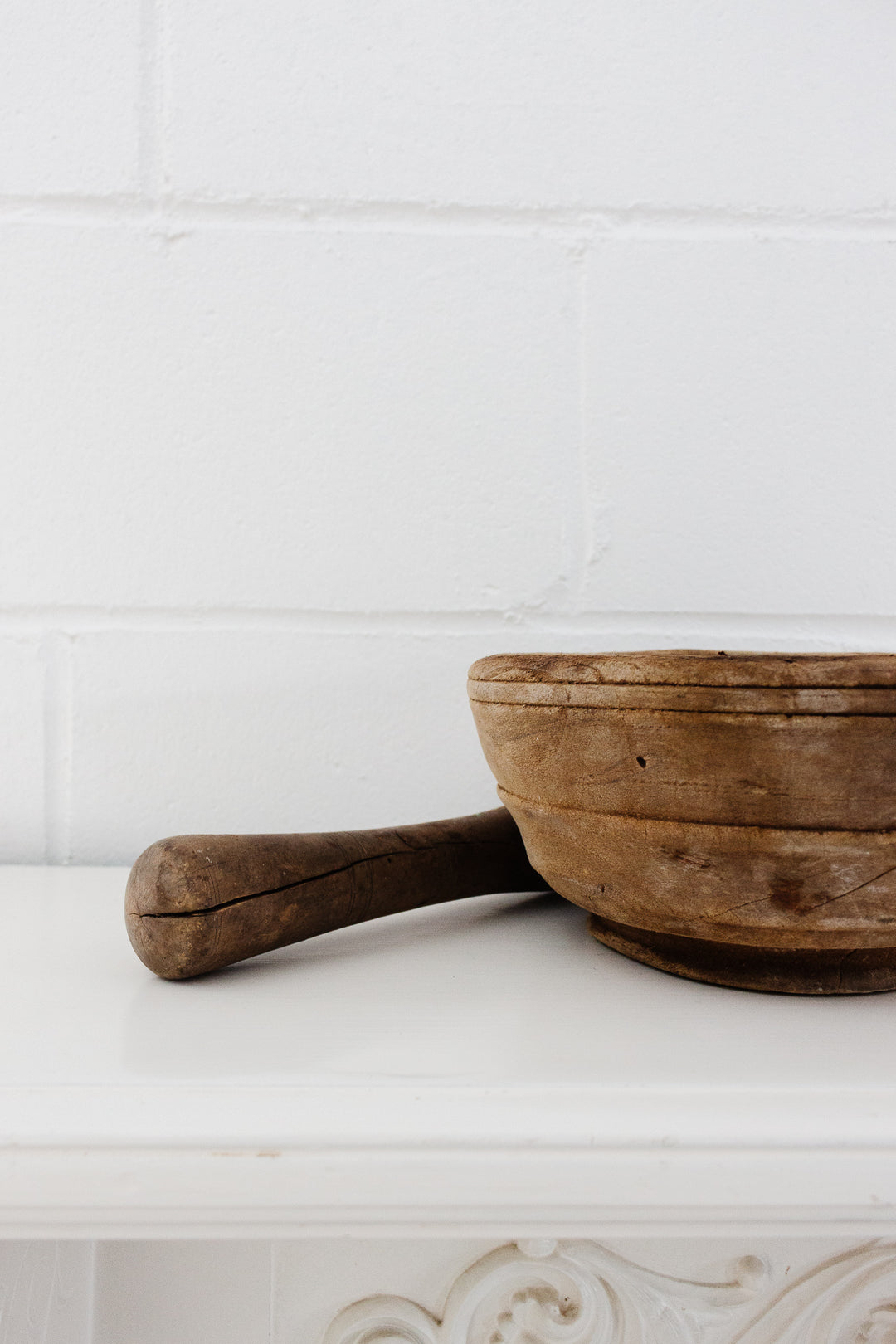 19th century french extra large hand crafted wood mortar and pestle