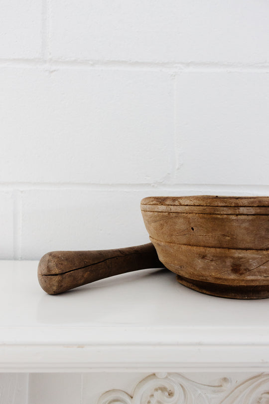 19th century french extra large hand crafted wood mortar and pestle