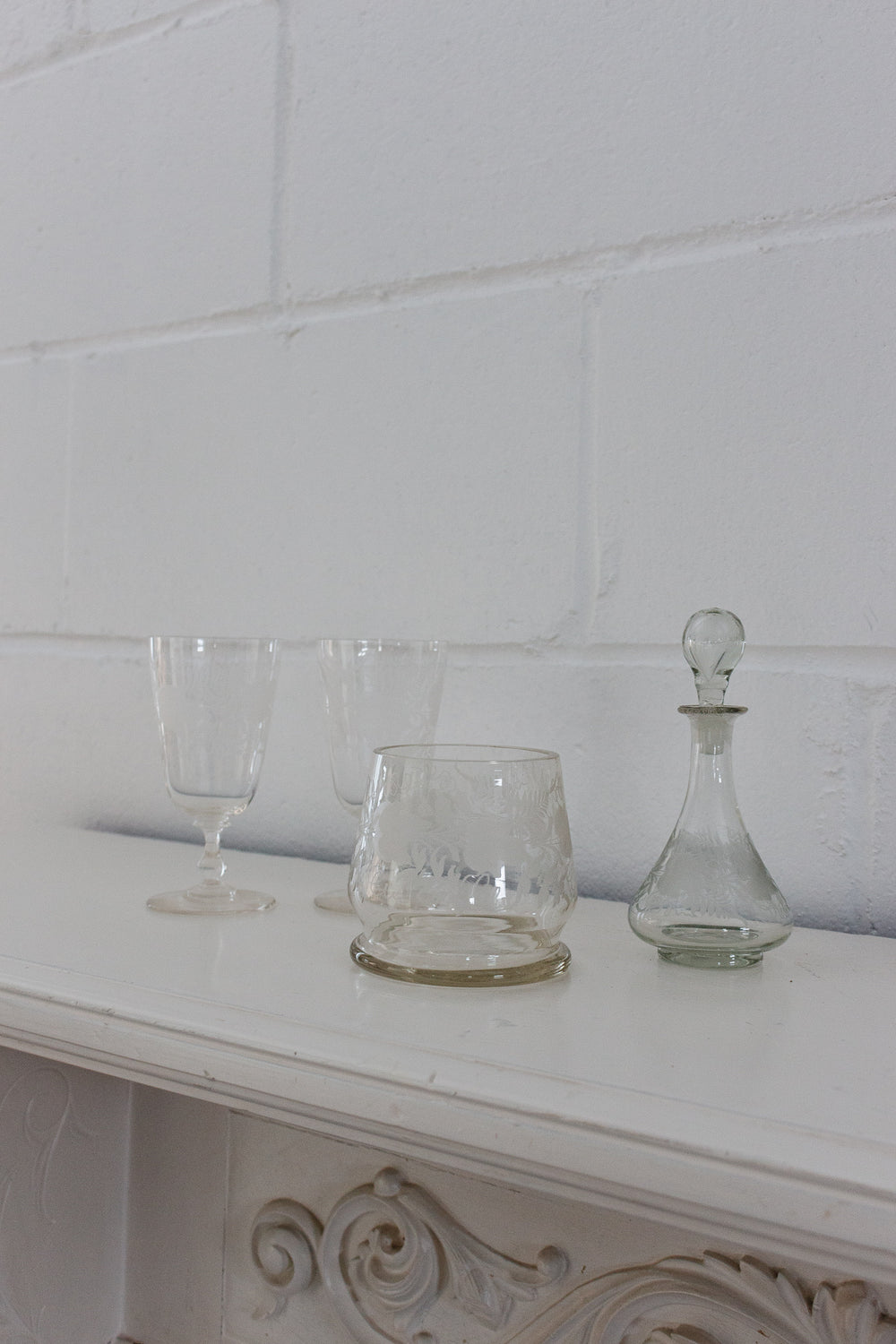 19th century french etched glass decanter set