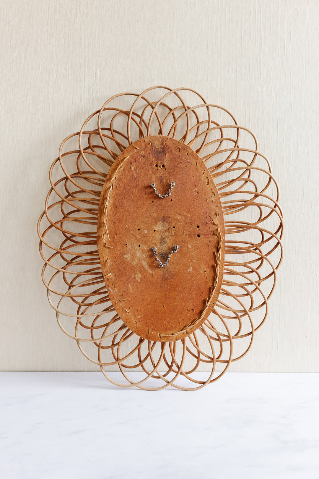 1960s French rattan oval flower mirror
