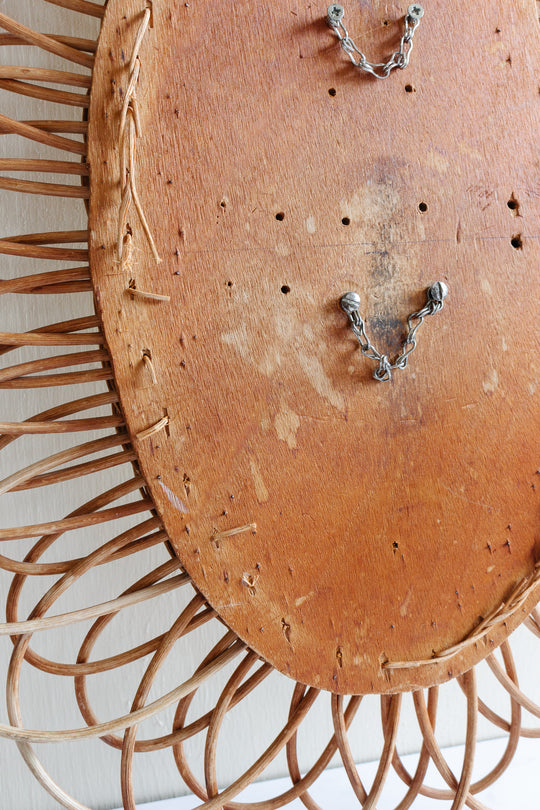 1960s French rattan oval flower mirror
