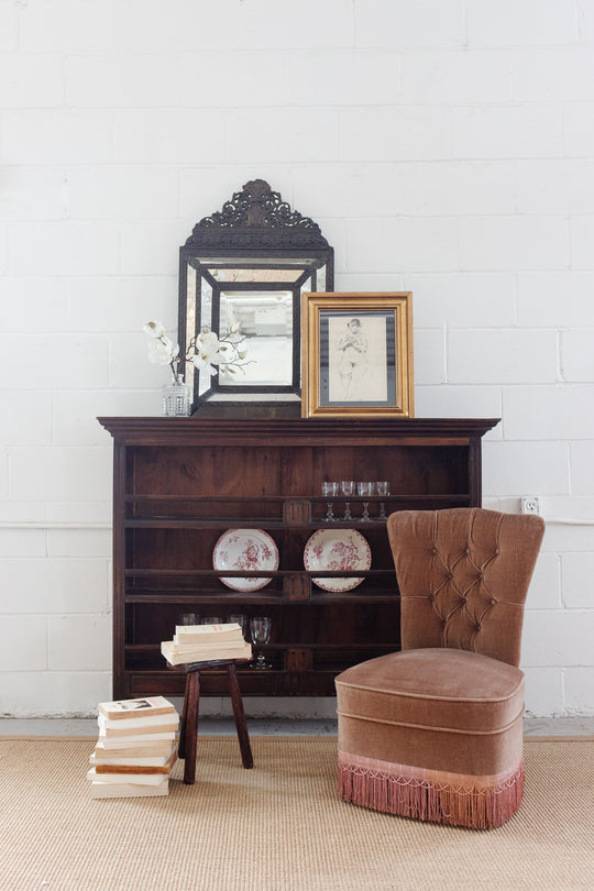 vintage french velvet slipper chair with fringe