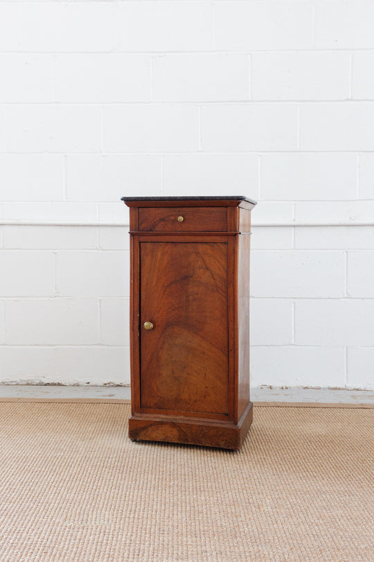 19th century french flamed mahogany marble top cabinet