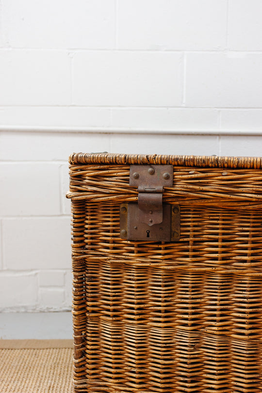 19th century french willow travel trunk