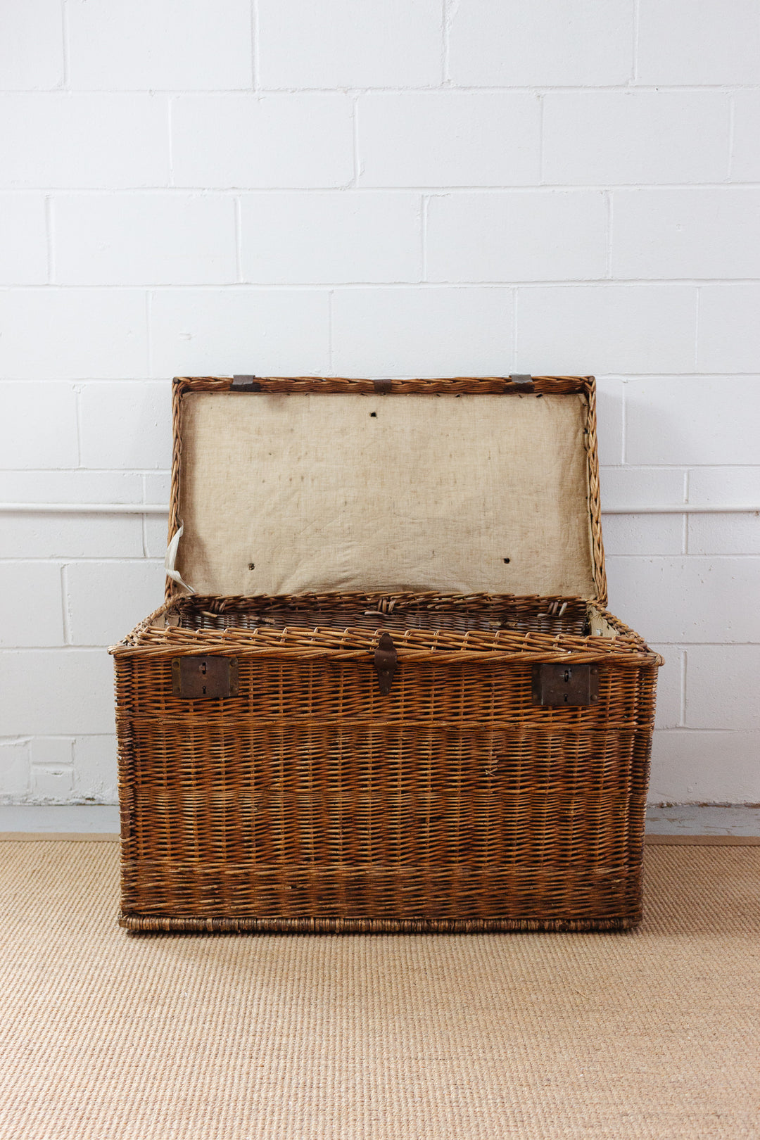 19th century french willow travel trunk