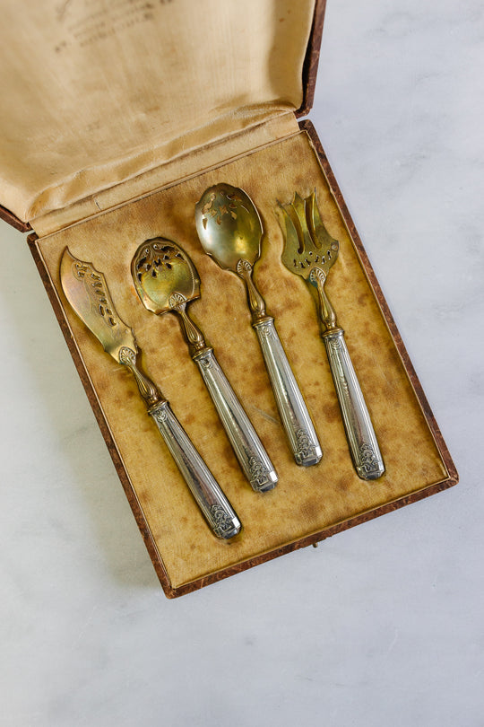 19th century French gold vermeil & silverplate dessert set