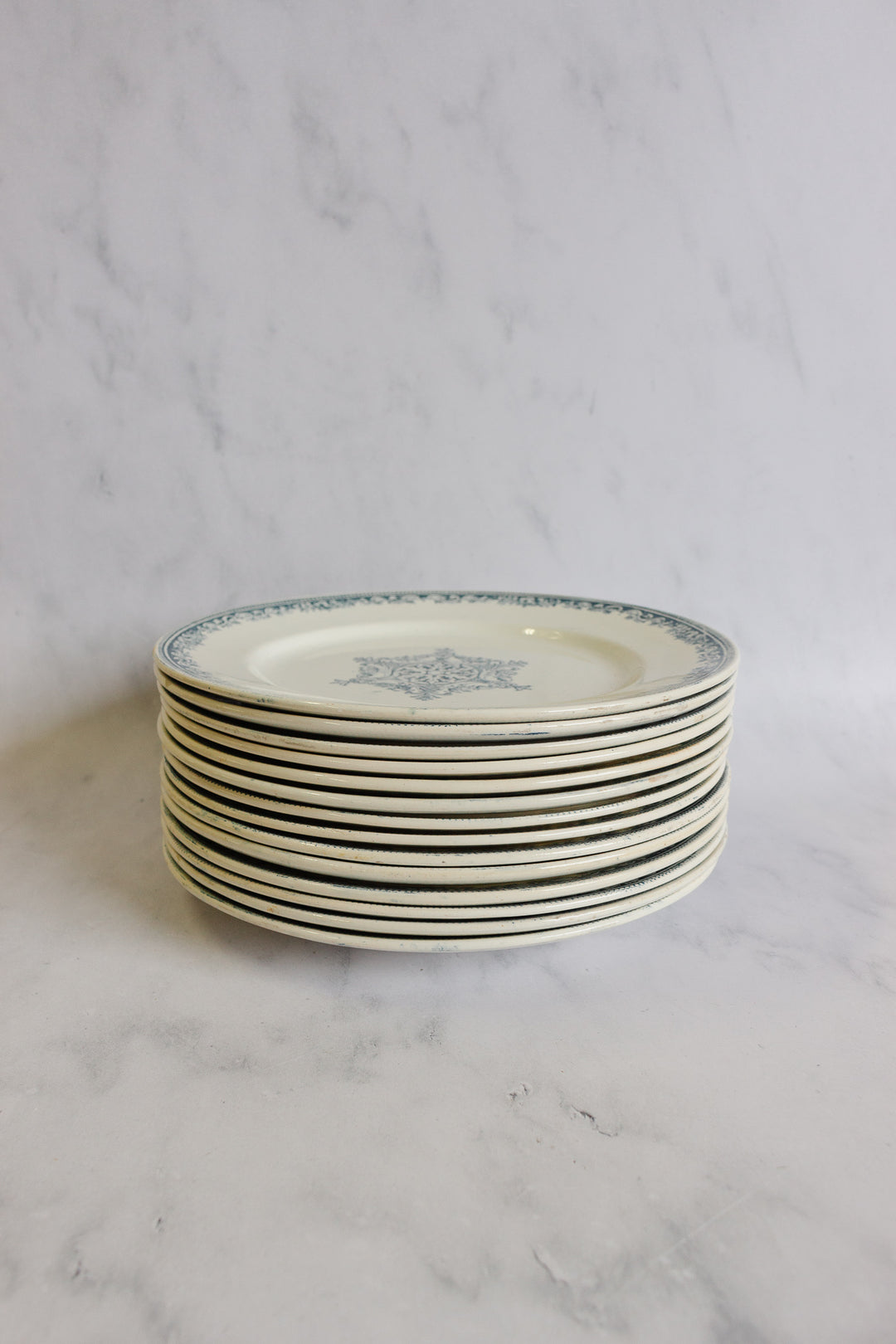 19th century French transferware dinner plates, matching set of 4