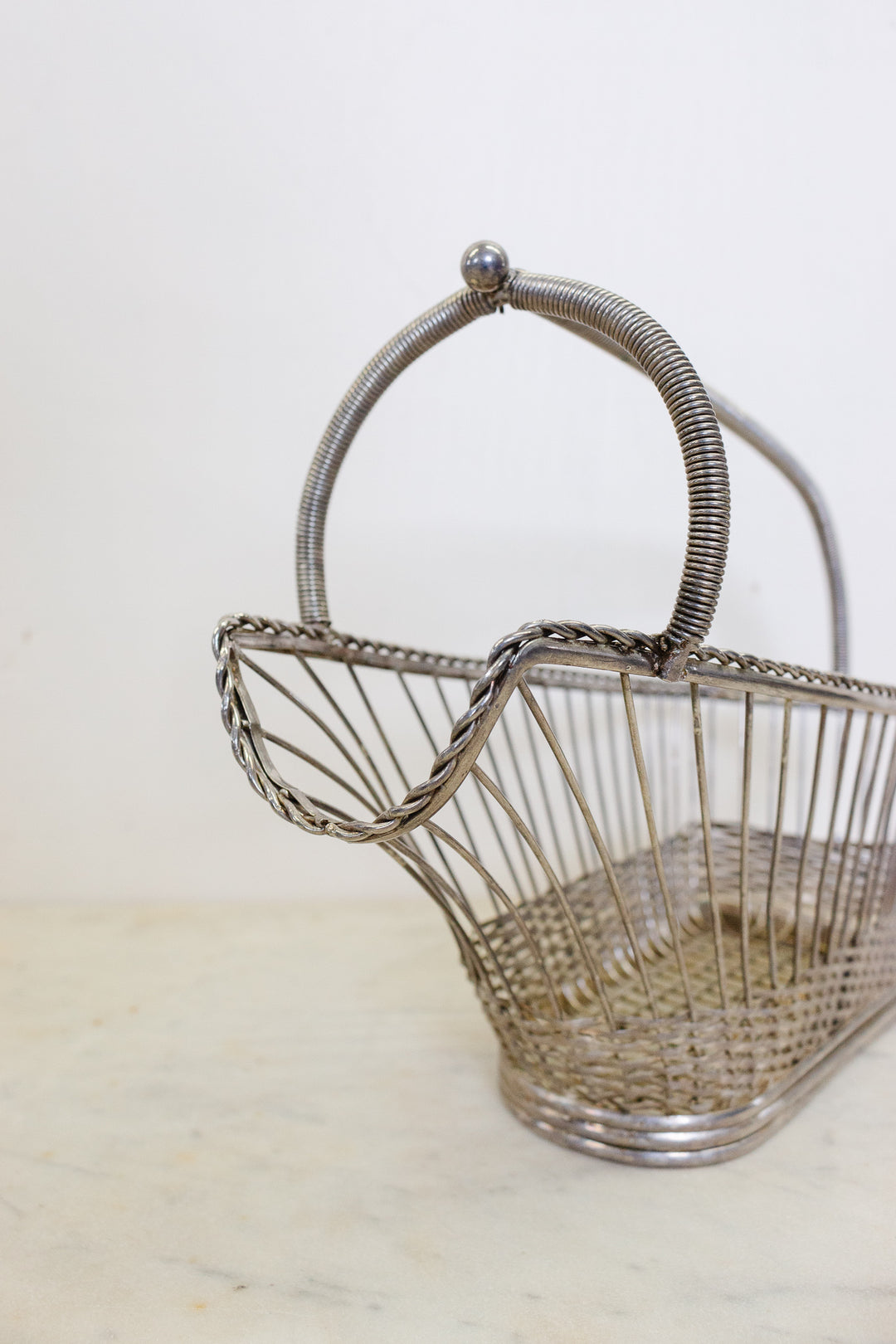 vintage French woven silver plate wine basket